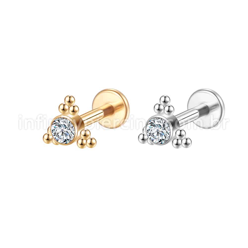 Piercing Labret Aço Cirúrgico Indiano Zircônia